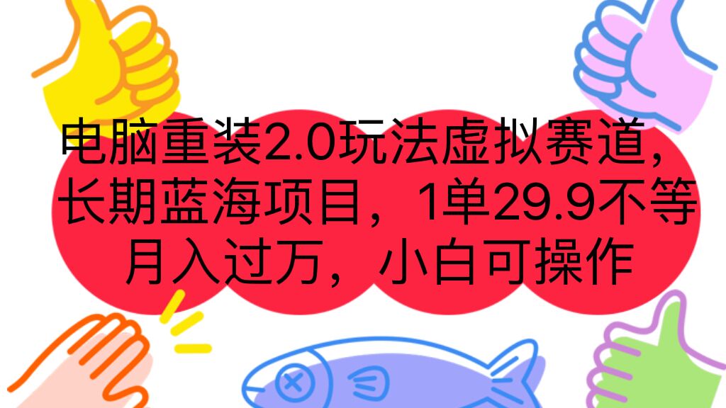 （4789期）电脑重装2.0玩法虚拟赛道，长期蓝海项目 一单29.9不等 月入过万 小白可操作
